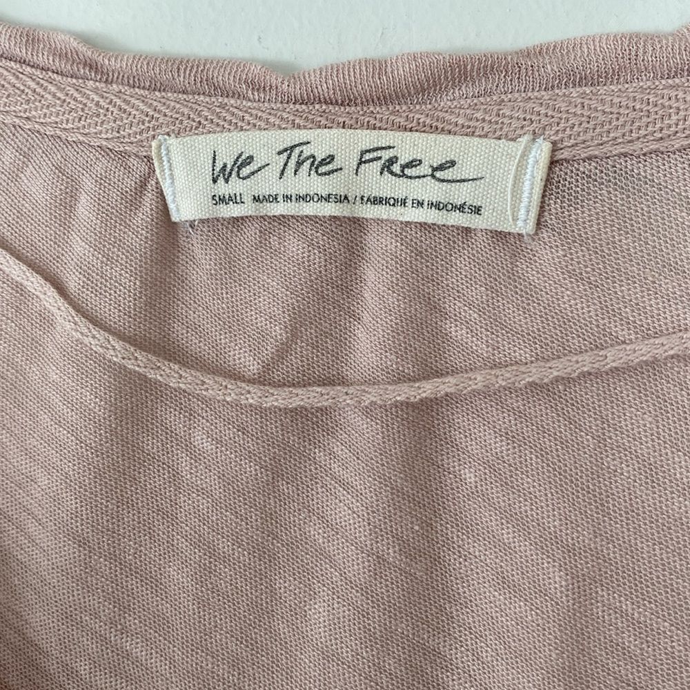 Free People Powder Pink Sheer Fitted Long Sleeve Tee S Boho Beachy Urban Casual - Picture 4 of 14